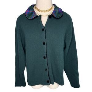 Vintage Talbots wool angora velvet plaid round collar cardigan sweater size M